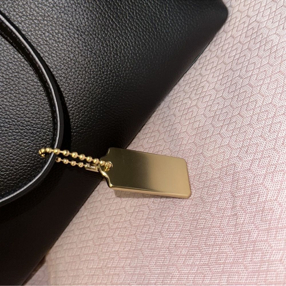 COACH Black Leather Gold Tone Logo Town Tote - Picture 13 of 13